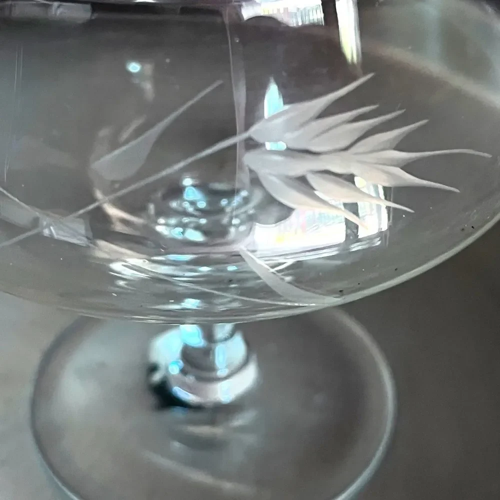 Noritake Japanese vintage Etched Wheat Crystal Champagne Coupes 2